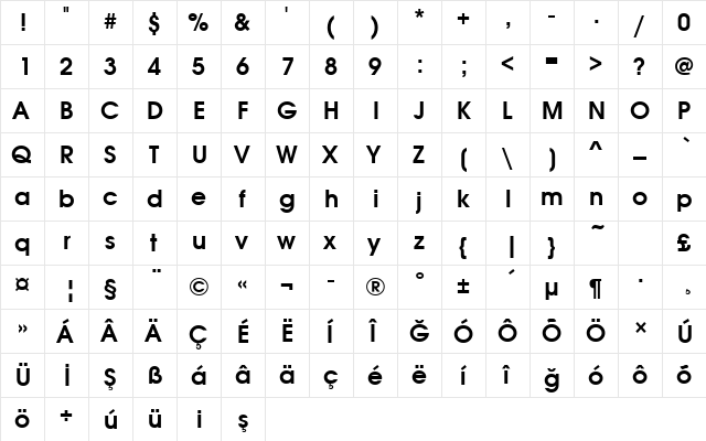 AvantGardDemi Regular  glyph index