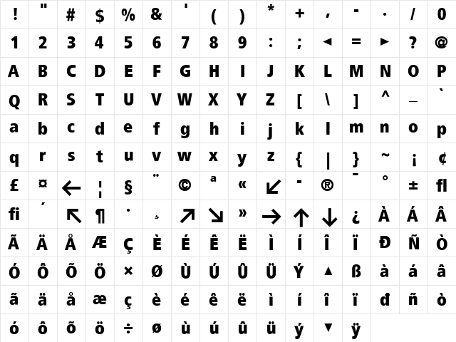 TransitBack Bold  glyph index