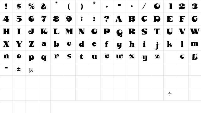 BarraconDisplaySSK Regular  glyph index