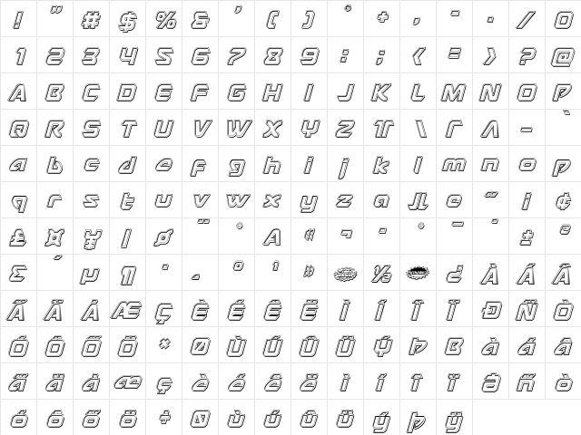 USAngel Engraved Italic Italic  glyph index