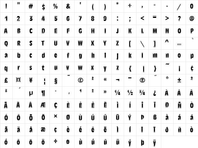 Antique Olive T In1 Regular  glyph index