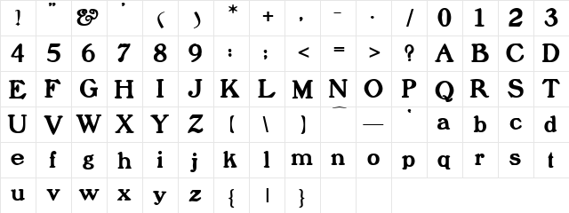 Prophet Bold  glyph index
