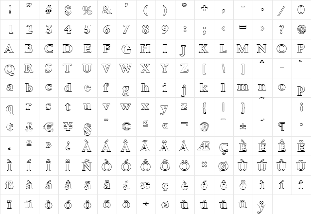TobyBeckerOutline Bold  glyph index