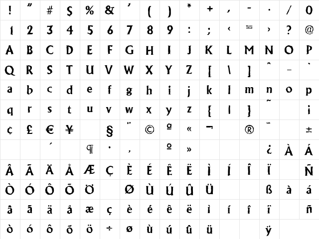 JacobBeckerAntique Bold  glyph index