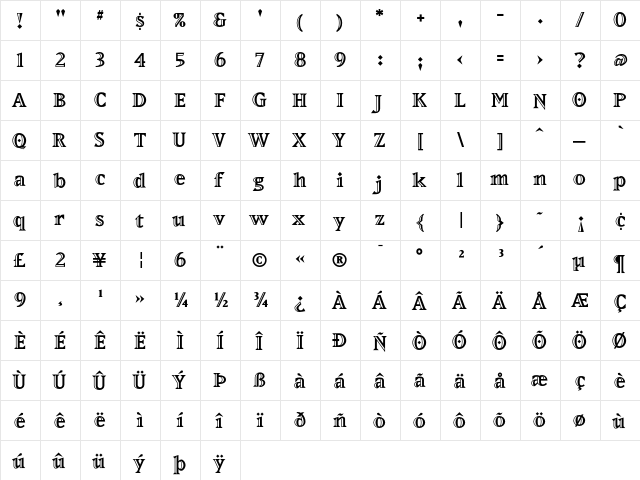 MatrixInlineExtraBoldLining Regular  glyph index