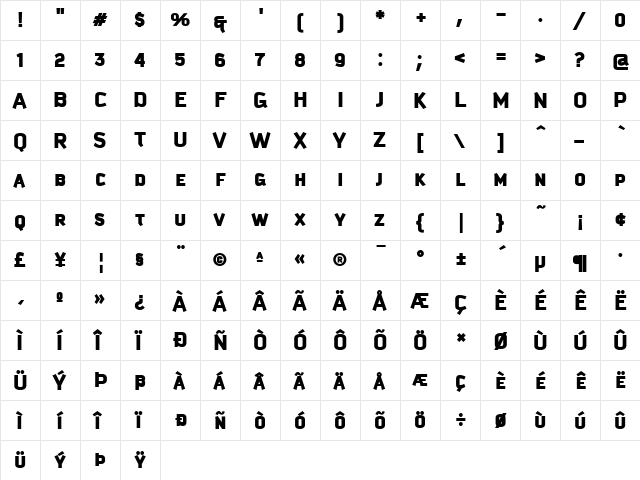 Kautiva Caps Black Regular  glyph index