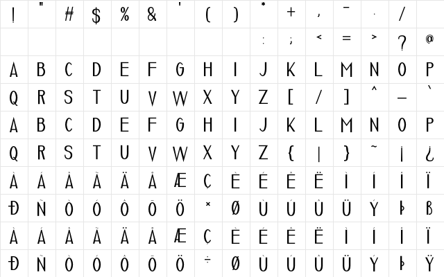 Luxuria Demo  glyph index
