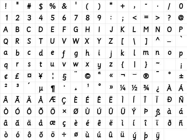 UpstartSSi Bold  glyph index