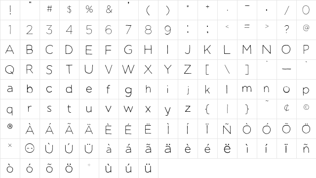 Manhattan Hand Lite  glyph index