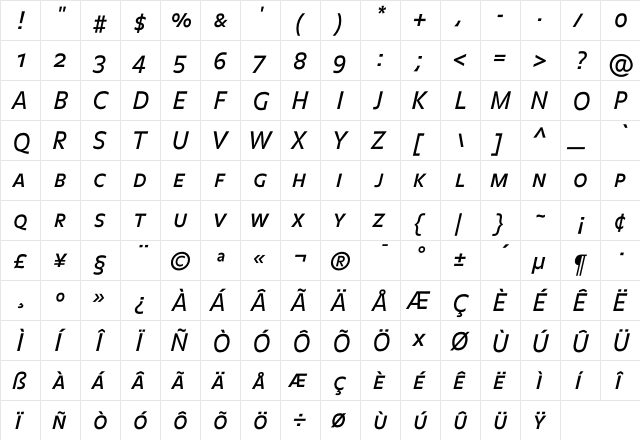 BalanceRegular CapsItalic  glyph index