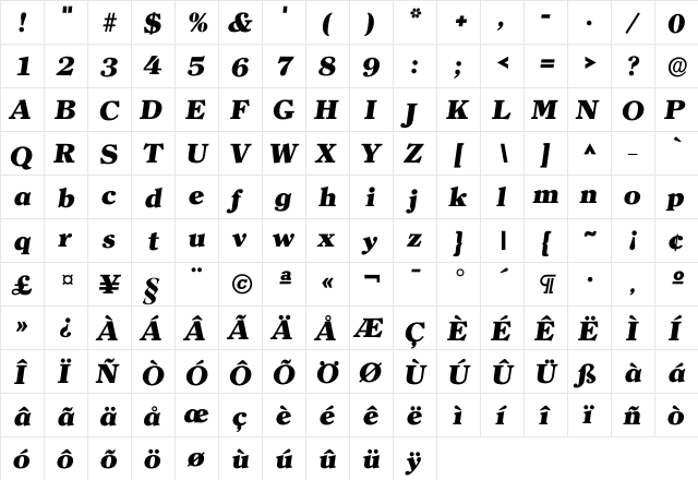 Iclerface Heavy  glyph index