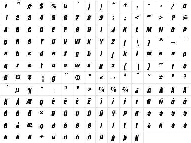 DiamanteEF ExtraBoldItalic  glyph index