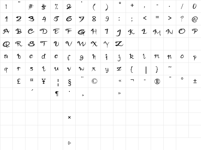 Slowly Regular  glyph index