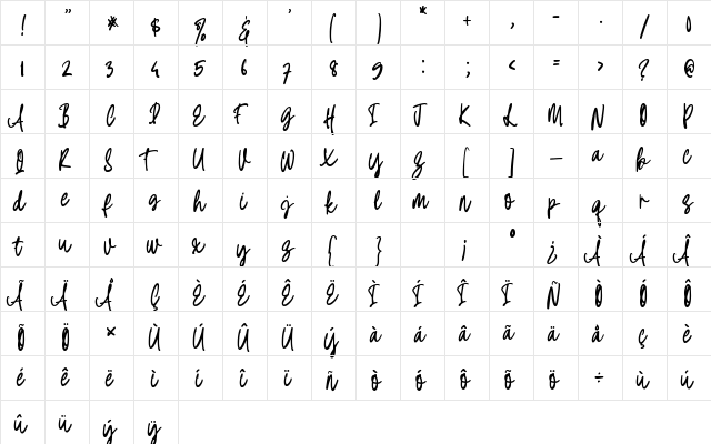 Summer Stylish Regular  glyph index