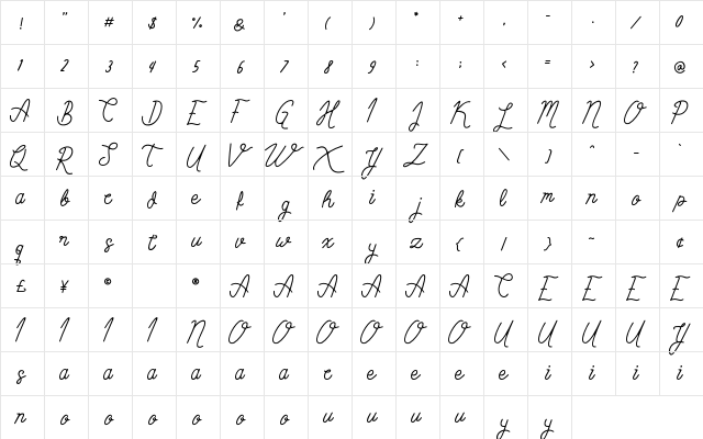 Simbok Pudjie Free  glyph index