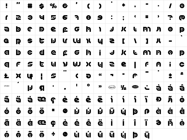 Kovacs Spot Title Regular  glyph index