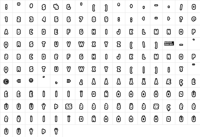 Overload Burn Regular  glyph index