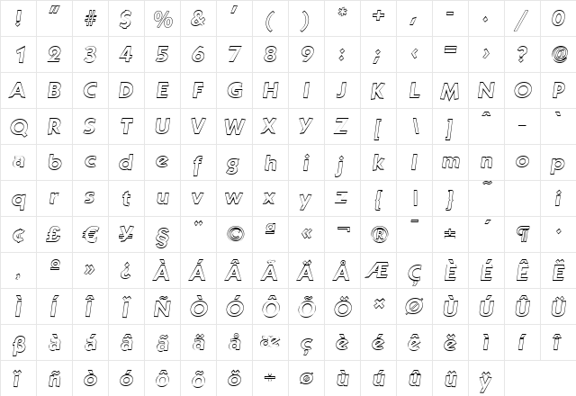 VictorBeckerOutline BoldItalic  glyph index