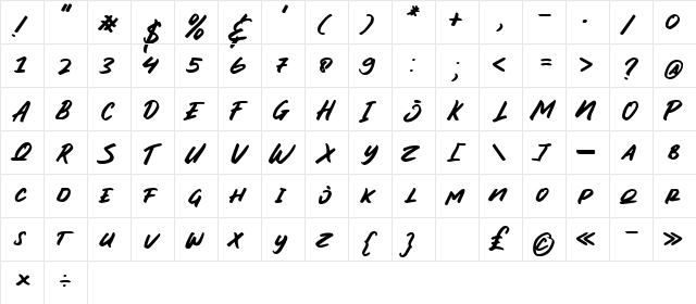 Hype Quarter Regular  glyph index