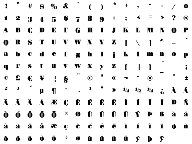 Ferrara-Osf-Ultra Regular  glyph index