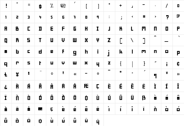 Minimum Bold  glyph index