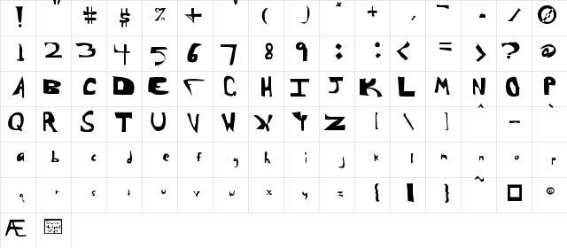 Shawn's Font Regular  glyph index