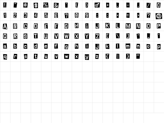 SHINJI BLUES Regular  glyph index