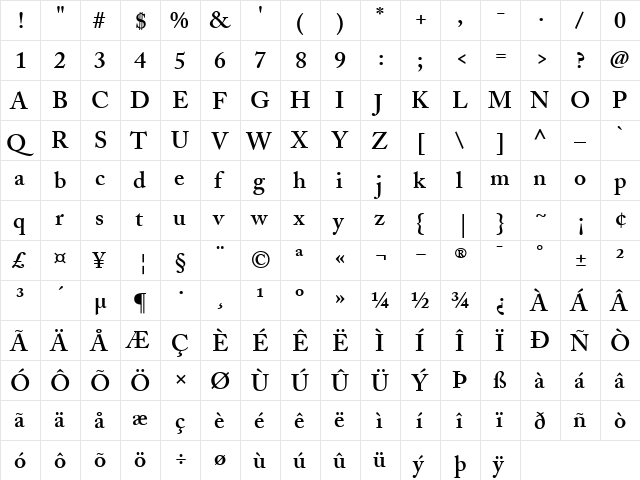 AdobeCaslon-SemiBold Semi Bold  glyph index