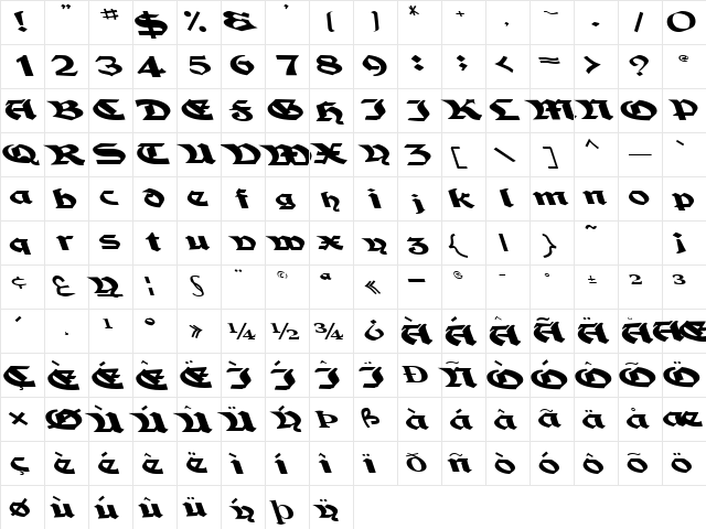 Gambit Regular  glyph index