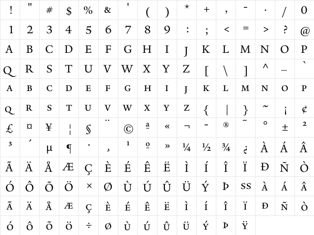 YaleCFF Regular Small Caps  glyph index