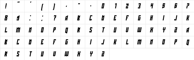 Schwachsinn Italic  glyph index