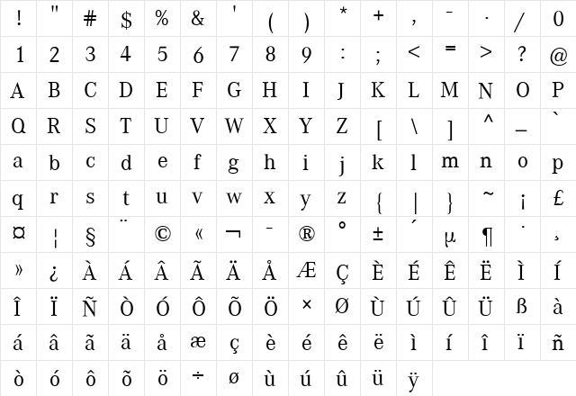 Corporate A BQ Regular  glyph index
