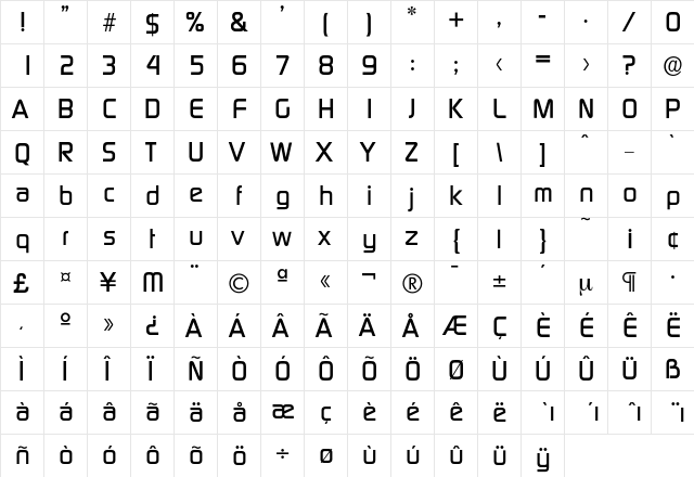 Digital-Medium Regular  glyph index
