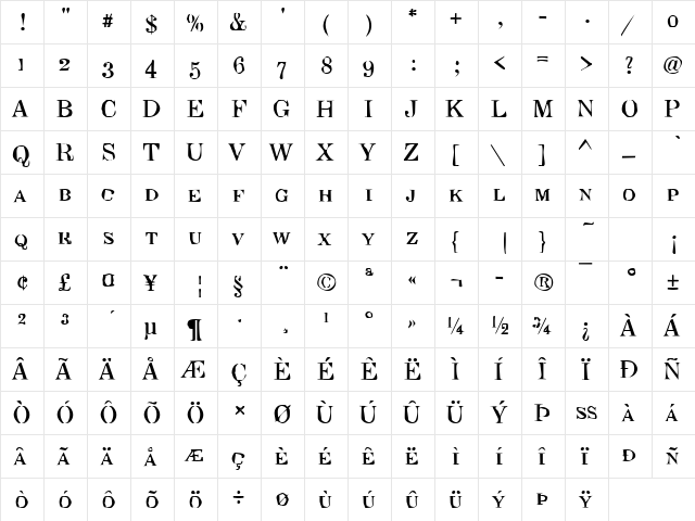 DTCDirtyM31 Regular  glyph index