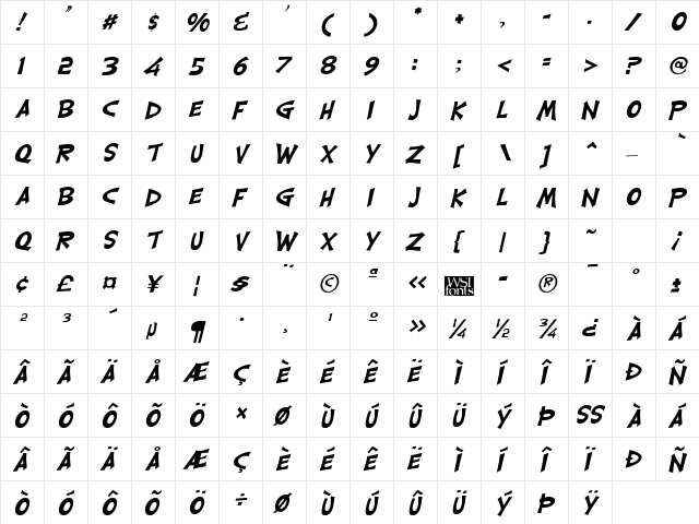 Carlisle Italic  glyph index
