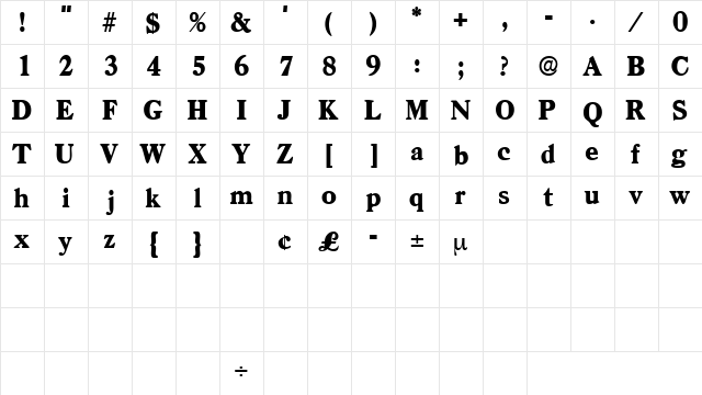 DendroDisplaySSK Regular  glyph index