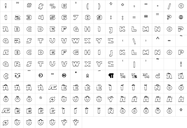 SF Distant Galaxy AltOutline Regular  glyph index