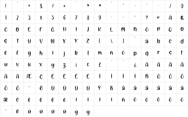 Manila Kiss - Personal Use Regular  glyph index