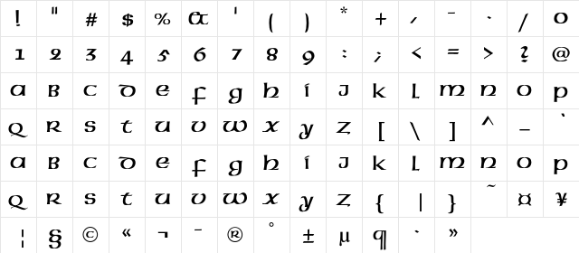 McLeudC Regular  glyph index