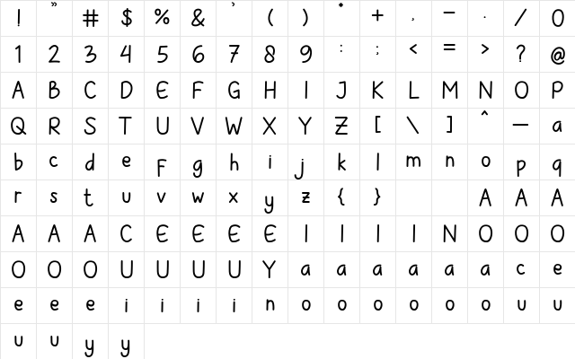 Childlet Bold  glyph index