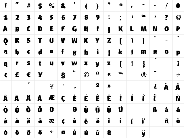 RichardBeckerRandom-Heavy Regular  glyph index