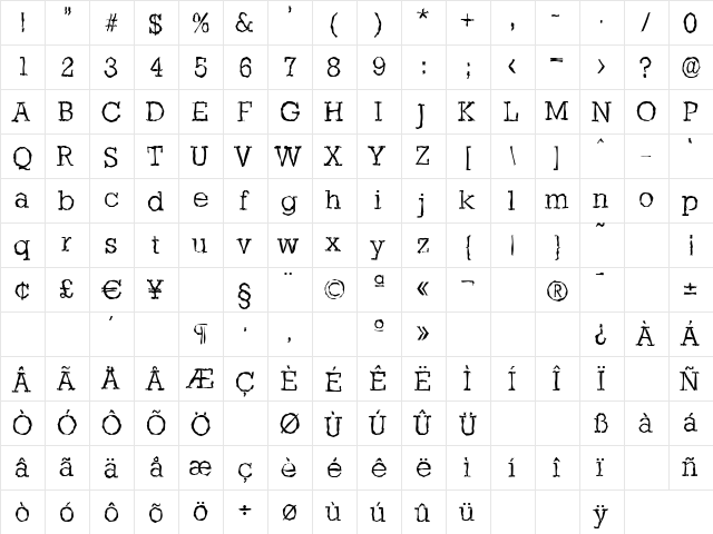 StaffordRandom-Light Regular  glyph index