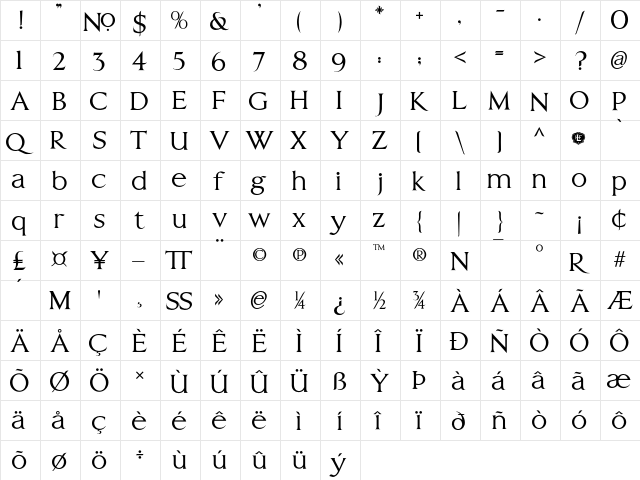 LHFEssendine Regular  glyph index