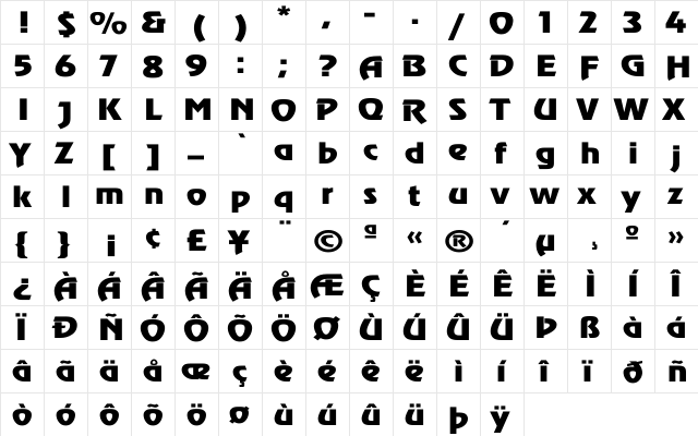 Revue Wd Regular  glyph index