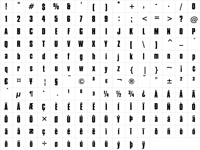 Compacta Bold  glyph index