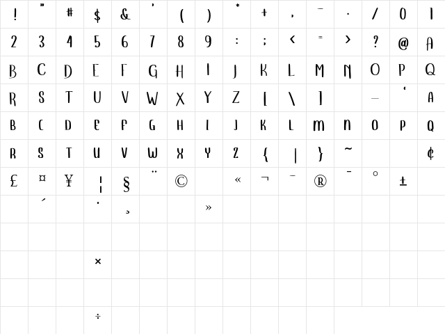 Hynmand Regular  glyph index