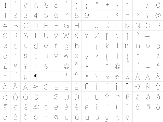 Sinkin Sans 100 Thin 100 Thin  glyph index
