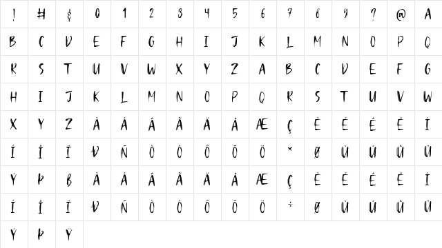 Hugos Regular  glyph index