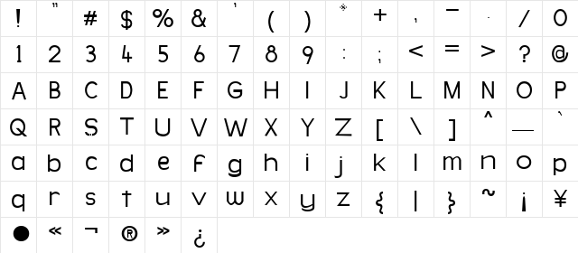Simpleman Regular  glyph index