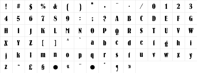 BernhardRoughC Regular  glyph index